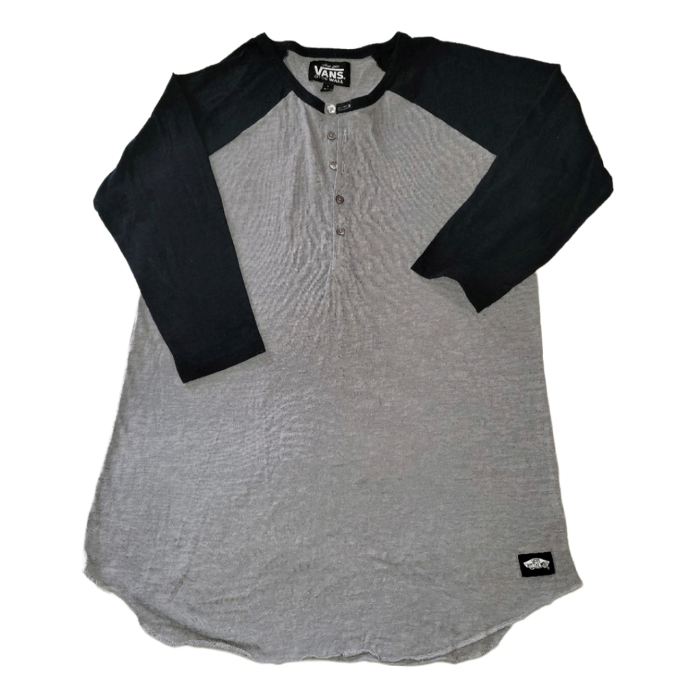 Vans Off The Wall Baseball Henley Shirt Gray Body & Black Raglan Sleeves Large